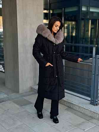 Жіноча куртка пальто плащ із натуральним хутром песця Чорний XS/S Харків