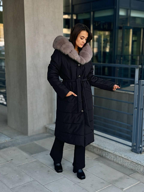 Жіноча куртка пальто плащ із натуральним хутром песця Чорний XS/S Харків - фото 1