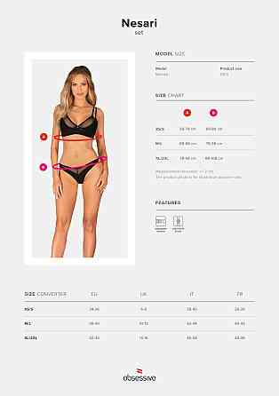 Комплект білизни із вставками із сіточки, Nesari 2-pcs set, чорний, XS/S Sex Aura Київ