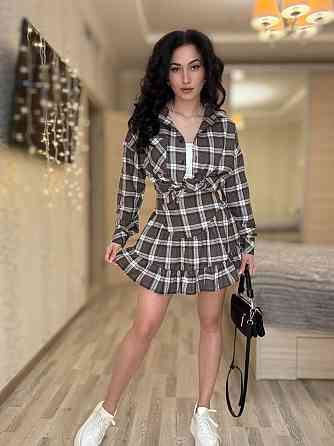 Жіночий стильний костюм-двійка: сорочка та спідниця в клітинку бавовна тіар Моко, 46/48 Одеса