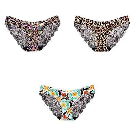 Трусики бесшовные женские с кружевом 3 штуки 42 леопардовый Киев