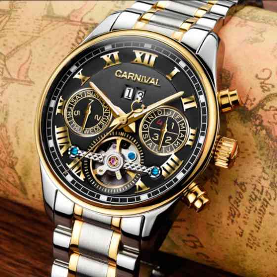 Часы мужские механические Carnival Sappfire Silver Leather Deluxe (2 ремешка) Киев