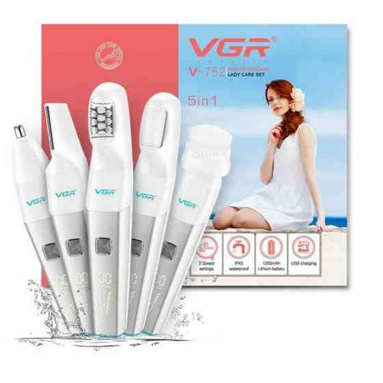 Епілятор акумуляторний 5в1 VGR V-752 IPX5 (тример, тример для носа, пемза, щітка) Зелений Вінниця