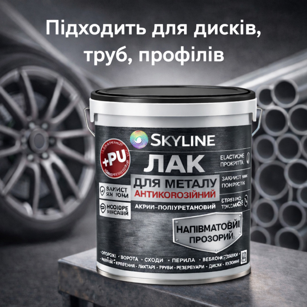 Лак для металу Skyline напівматовий прозорий акрил-поліуретановий антикорозійний без запаху 5 л Харків - фото 8