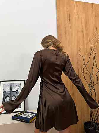 Женское стильное вечернее мини платье армани шелк Коричневый, 46/48 Одесса