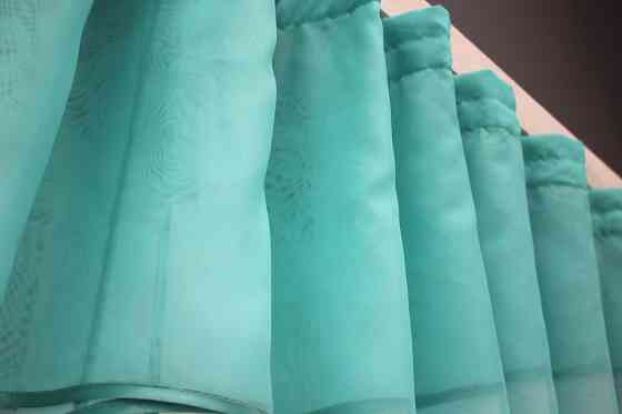 Кухонные шторы VR-Textil № 091к с ламбрекеном и подвязками бирюзовый с белым 270х170 см (52-0777) Киев