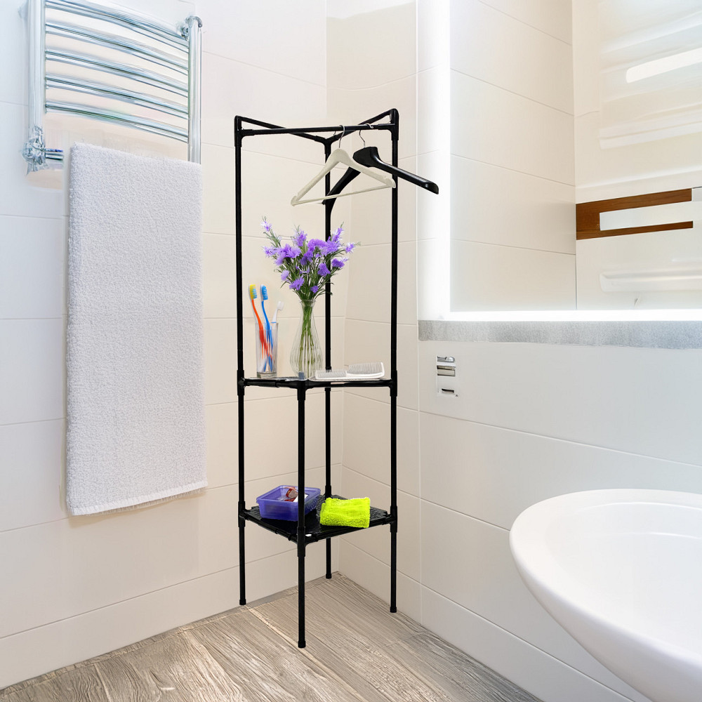 Кутова підлогова полиця у ванну кімнату з вішалкою для плічок Cornetta Бориспіль - фото 2