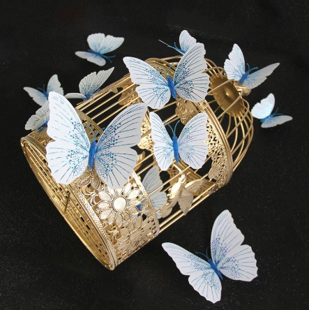 Набор декоративных бабочек с блестками 12 штук бело-голубой Киев - изображение 1