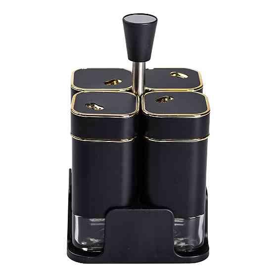 Yiwu Набір для спецій на підставці 4 предмети 10х10х17 см ємності для приправ 120 мл Чорний HP- Київ