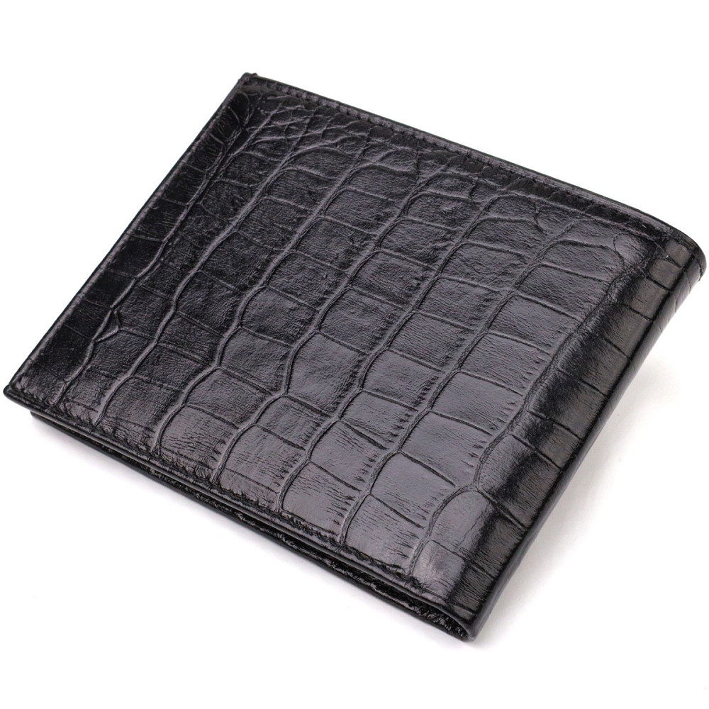 Стильное мужское портмоне из натуральной кожи с тиснением под крокодила CANPELLINI 21867 Черный Киев - изображение 8