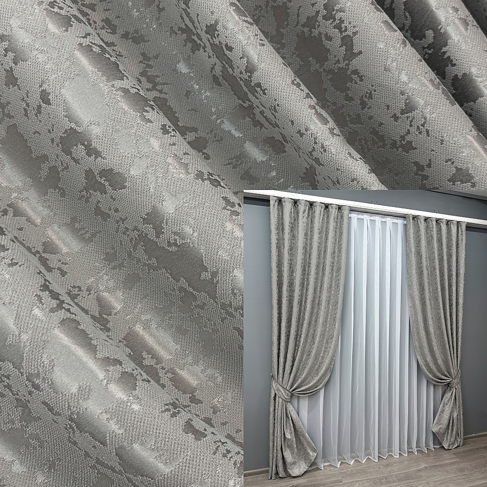 Комплект готовых штор VR-Textil Лен мрамор Pavliani VO № 1714ш серый 100х270 см 2 шт (31-820) Киев - изображение 1