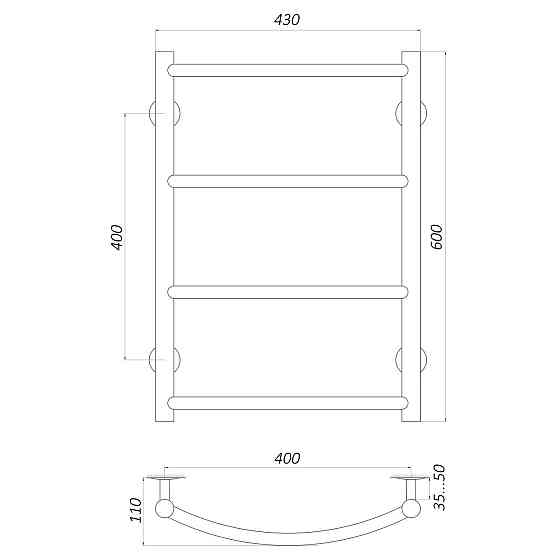Полотенцесушитель UNIO LD W 600-400-4 Лесенка Дуга вода Киев