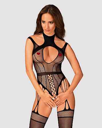 (SALE) Ажурный бодистокинг с отверстиями Obsessive Bodystocking G327 black S/M/L, черный, комбинезон, с дос Sex Aura Киев