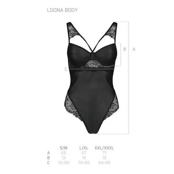 Боді з еко-шкіри та мережива Passion LOONA BODY L/XL, black Львів
