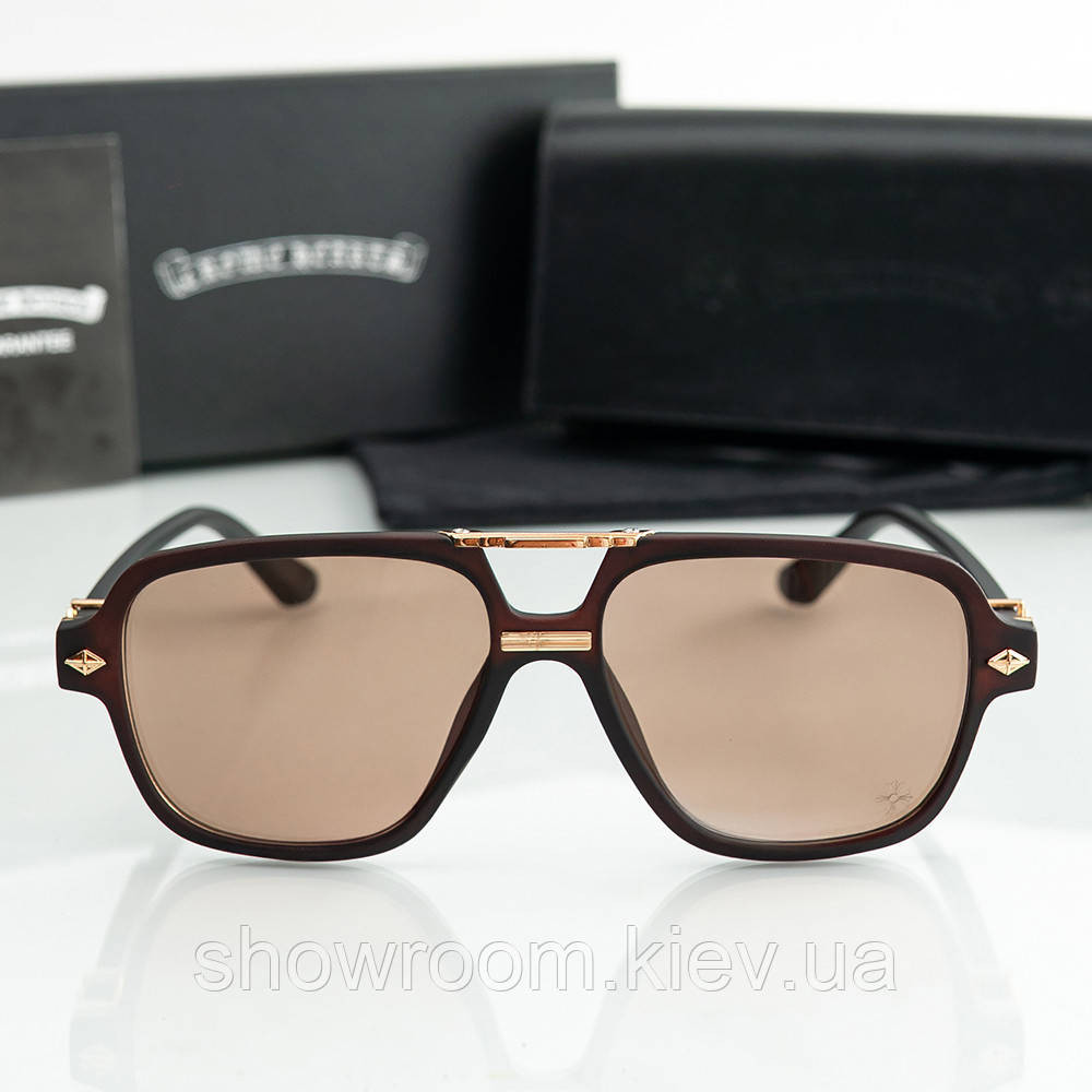 Сонцезахисні брендові чоловічі окуляри Chrome Hearts (38260) brown Київ - фото 4