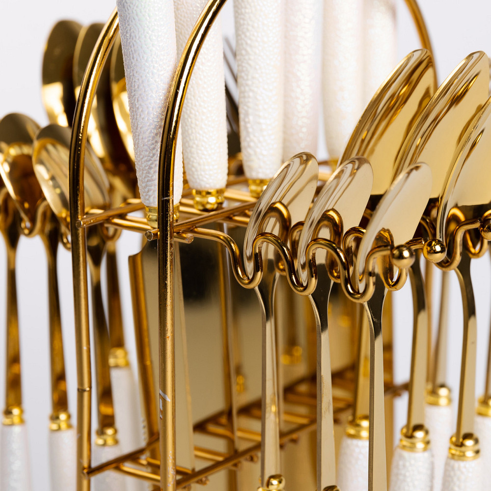 Yiwu Набір столових приборів на підставці 24 предмети столовий набір на 6 персон Білий HP-20-49 Киев - изображение 8