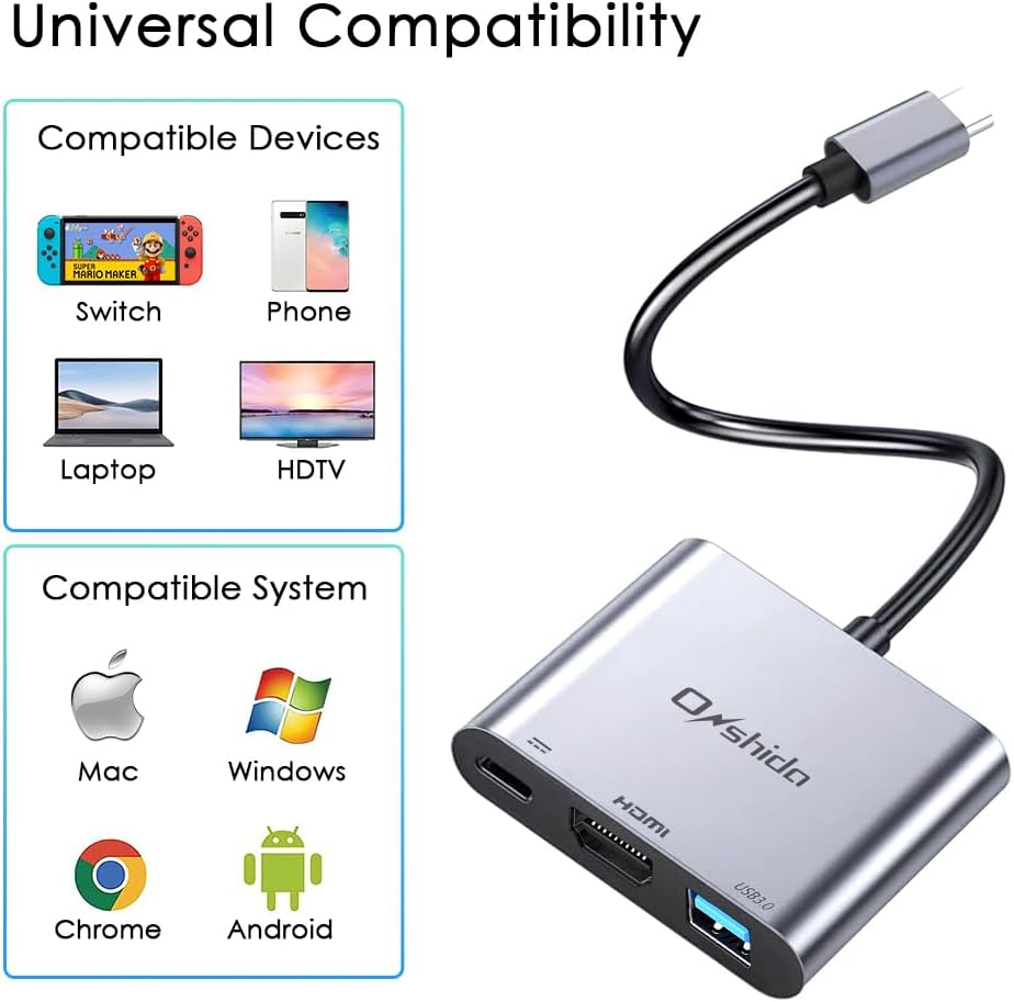 Портативна док-станція Onshida 3в1 USB-C HDMI адаптер 4K 100W для Nintendo Switch MacBook сірий Київ - фото 6