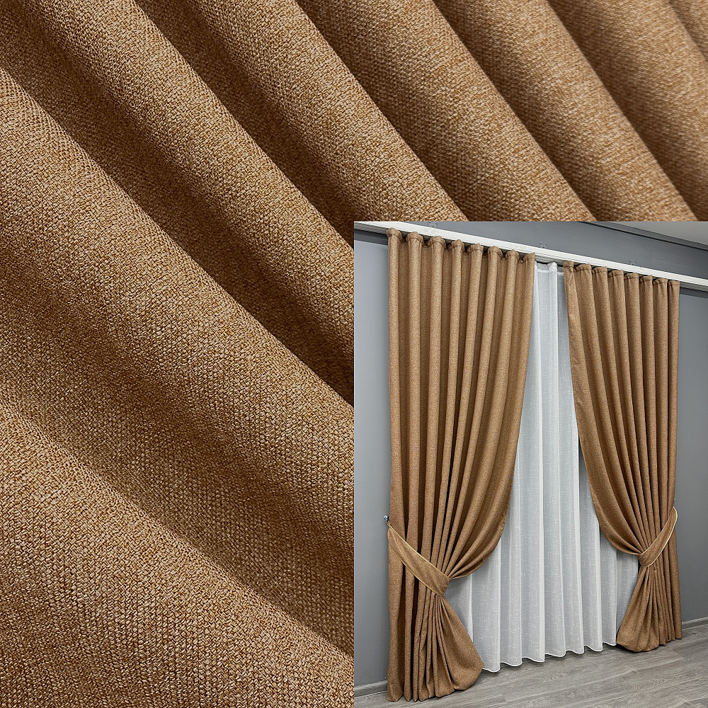 Комплект готових штор VR-Textil Льон ELEMENTA № 1865ш Світло-коричневий 120х290см 2 шт (39-0044) Київ - фото 1