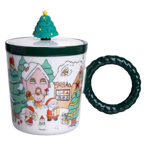 Yiwu Чашка порцелянова з кришкою Ялинка 400 (мл) Зелена Yiwu FM-CS-36B Коломия