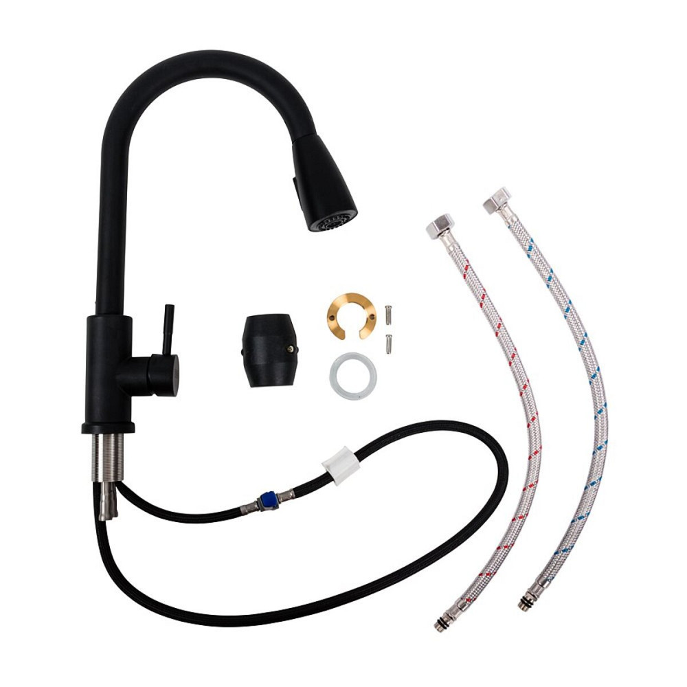 VALESO Змішувач кухонний Valeso LN08 чорний з висувною лійкою Київ - фото 2