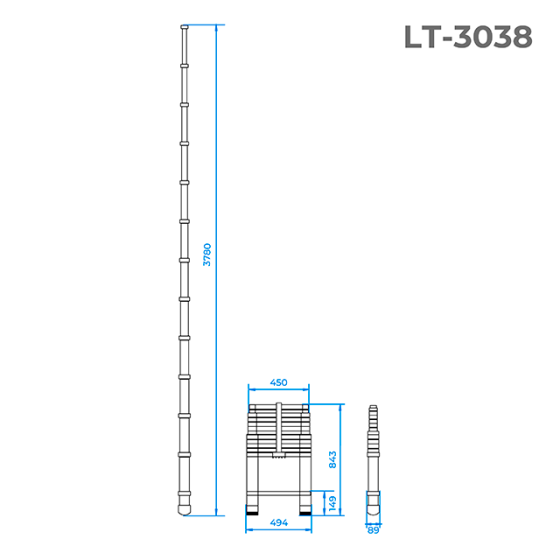 Драбина алюмінієва, телескопічна, 12 сход., 3,80 м, 150 кг INTERTOOL LT-3038 Київ