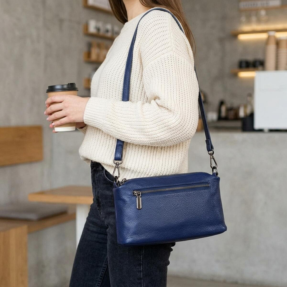 Шикарная сумка на три отделения из натуральной кожи 22137 Vintage Синяя Киев - изображение 12