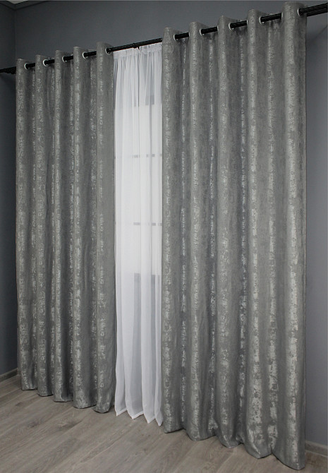 Комплект штор на люверсах VR-Textil Жаккард Sultan YL № 1212ш Серый 150х250 см 2 шт (37-0054) Киев - изображение 5