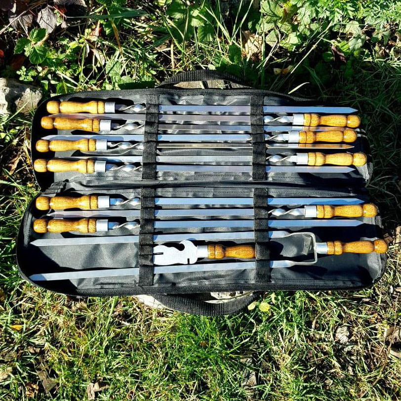 Набір шампурів преміум з дерев’яною ручкою 6 | 8 | 10 | 12 шампурів + чохол 8 Київ - фото 1