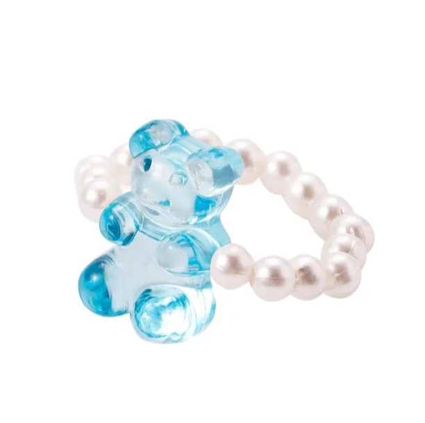 Кольцо с мишкой голубое с бусинками, размер универсальный Киев - изображение 2