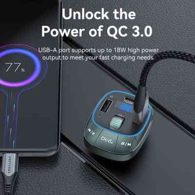 Автомобільний FM-трансміттер Vention PD 54W 3-Port USB (C+A+A) LED/USB Flash/Bluetooth, вольтметр Вінниця