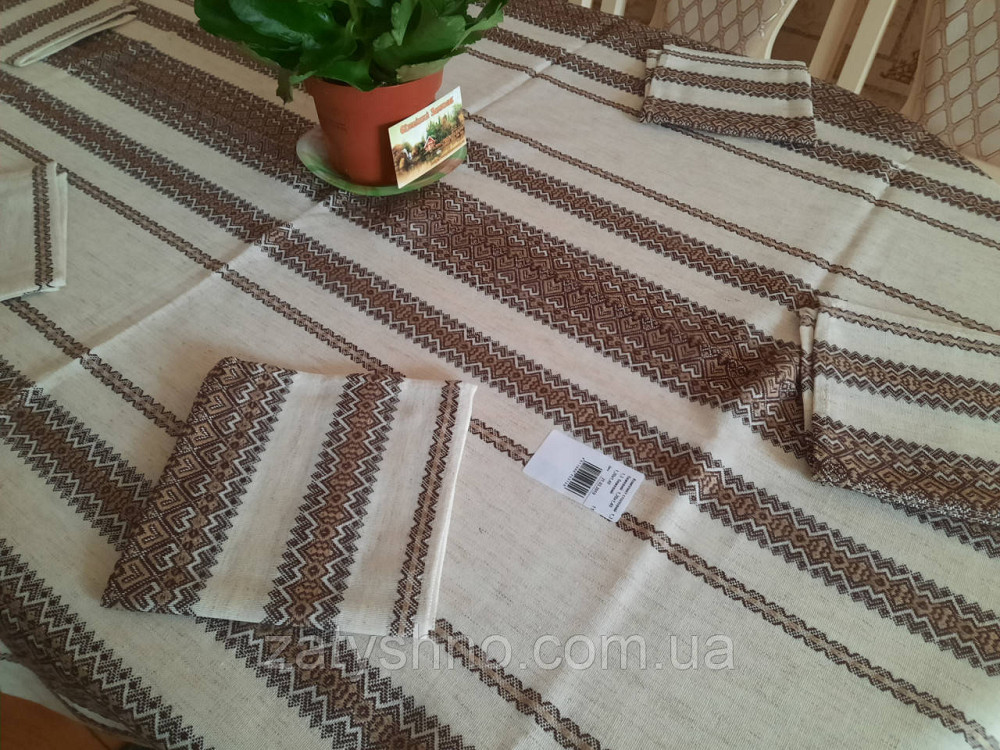 Вишита скатертина з серветками кавова Київ - фото 3