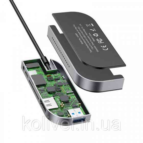 Док-станція USB3.1 Type-C --> HDMI/USB 3.0x3/TF,SD/Type C PD/3.5mm Темно-сіра Baseus (CAHUB-WJ0G) Київ