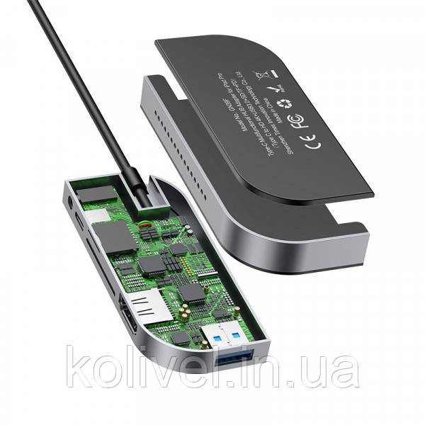 Док-станція USB3.1 Type-C --> HDMI/USB 3.0x3/TF,SD/Type C PD/3.5mm Темно-сіра Baseus (CAHUB-WJ0G) Київ - фото 5
