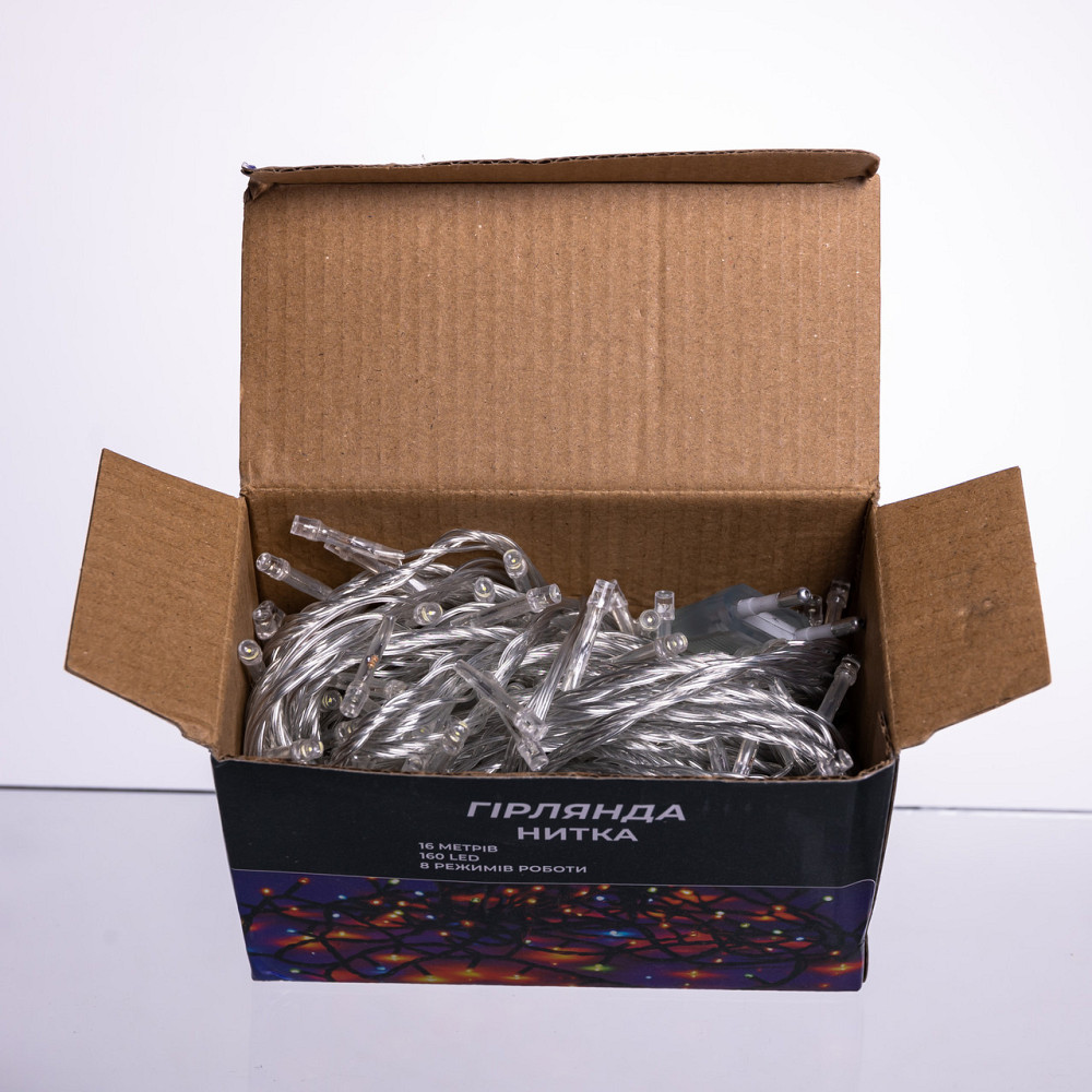 Гірлянда новорічна 14 м, 160 LED, білий провід, біле світло Київ - фото 5