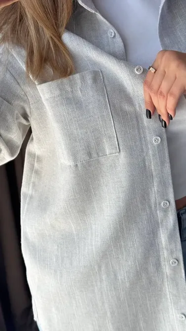 Женская льняная рубашка свободного кроя — мокко, светло-бежевый, светло-серый Одесса - изображение 7