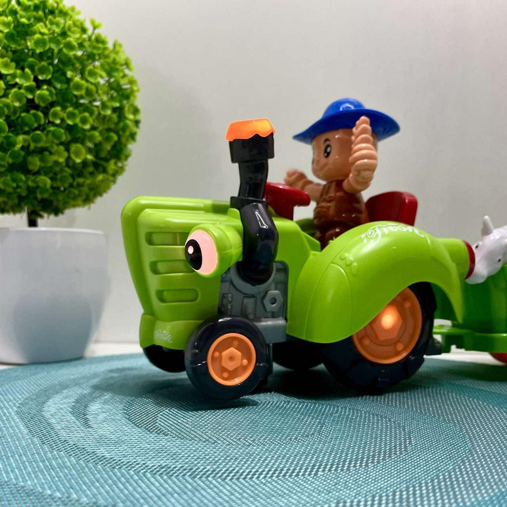 Трактор з причепом світло мелодія вільне колесо знімний причіп фігурка корови Зелений (HD 963) Чернігів - фото 3