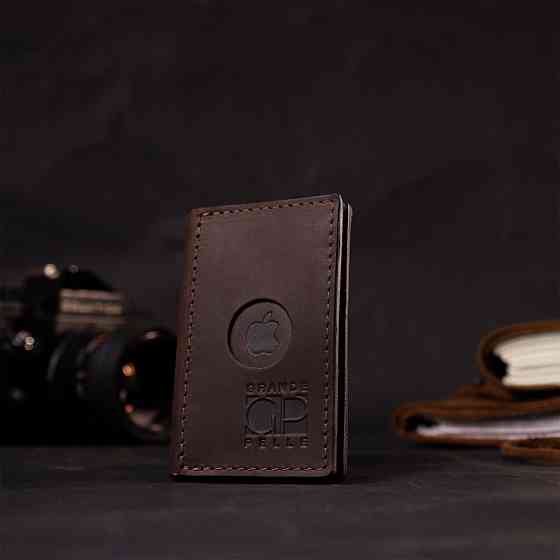 Практичний картхолдер з утримувачем для Apple AirTag з натуральної шкіри Коричневий (GRANDE PELLE) Київ