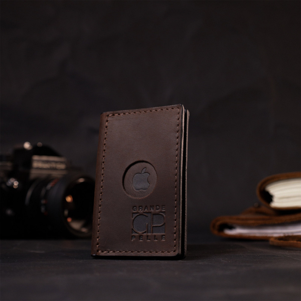 Практичний картхолдер з утримувачем для Apple AirTag з натуральної шкіри Коричневий (GRANDE PELLE) Київ - фото 2