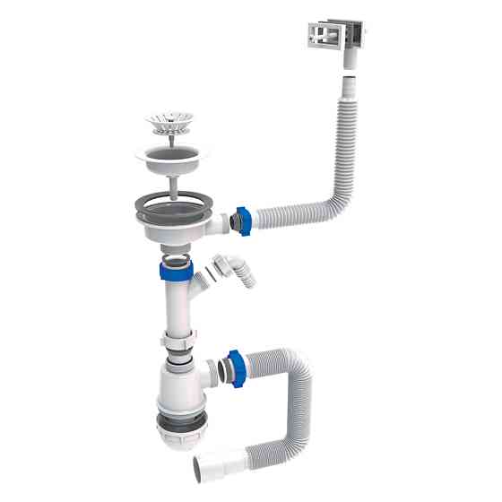 TAU Cифон для кухонной мойки с пластиковым выпуском 3½" выводом под стир. машину квадратным пер Київ