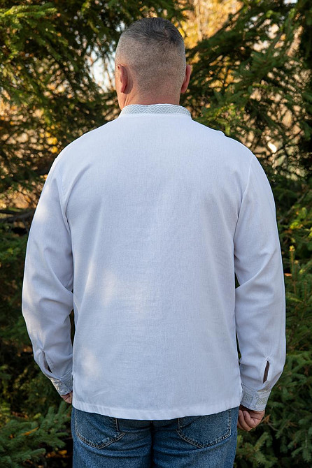 Вышиванка льняная мужская, длинный рукав, белая,( лен ) топ Киев - изображение 5