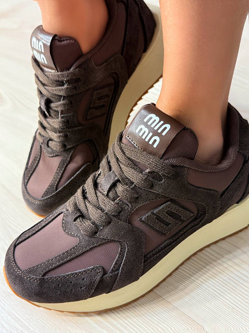 Кросівки жіночі Hengji M-5 замшеві комбіновані з текстилем демісезонні коричневі, 36, 23,5 см Київ - фото 17