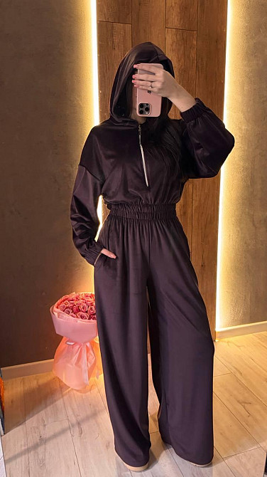 Жіночий стильний повсякденний комбінезон велюр плюш Шоколад, 42/44 Одеса - фото 1