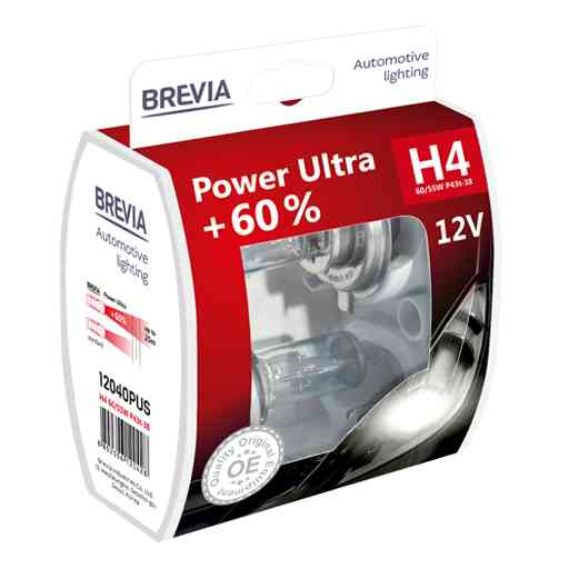 Галогенова лампа Brevia H4 12V 60/55W P43t Power Ultra +60% S2 Львів