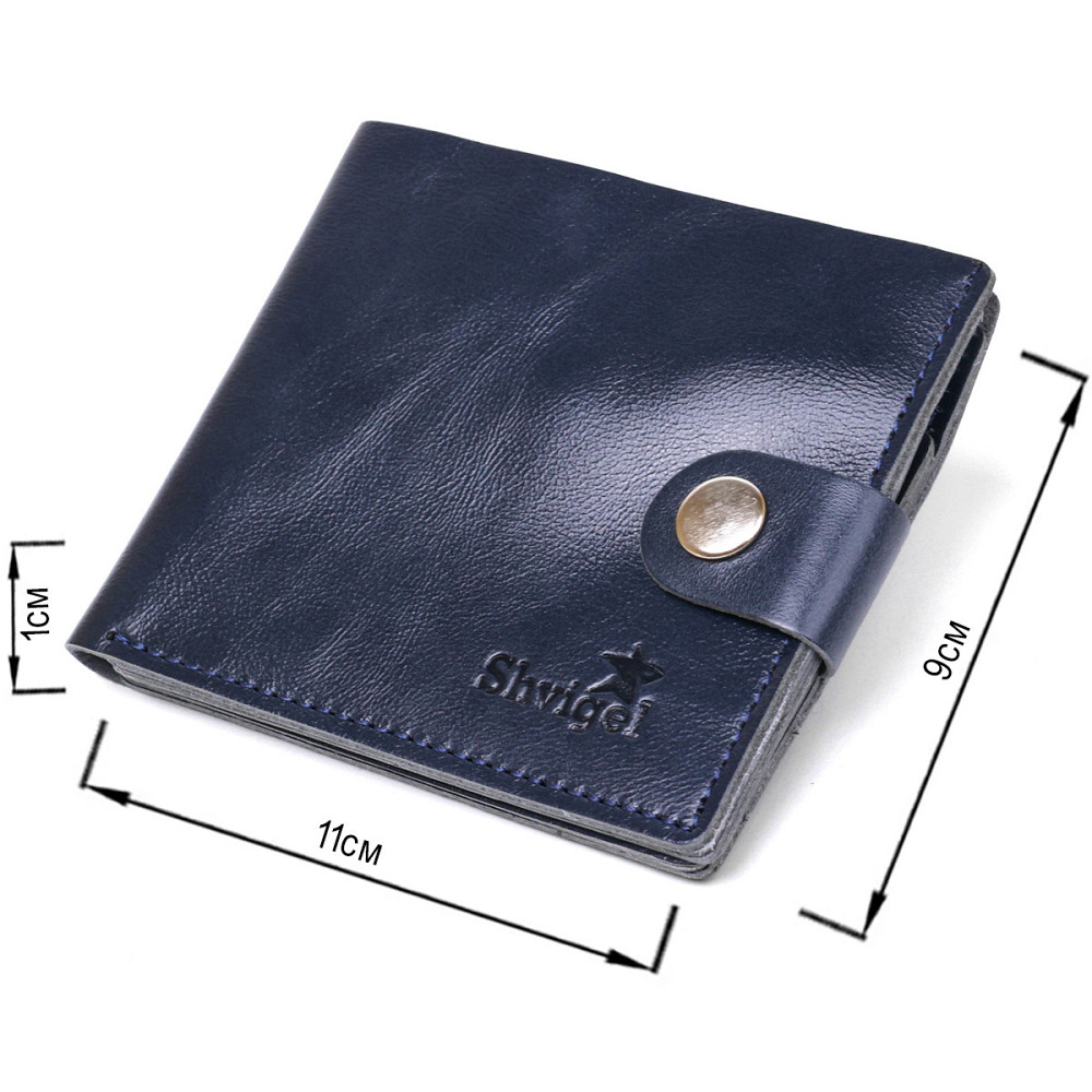 Шкіряне компактне портмоне Shvigel 16444 Синій Київ - фото 3