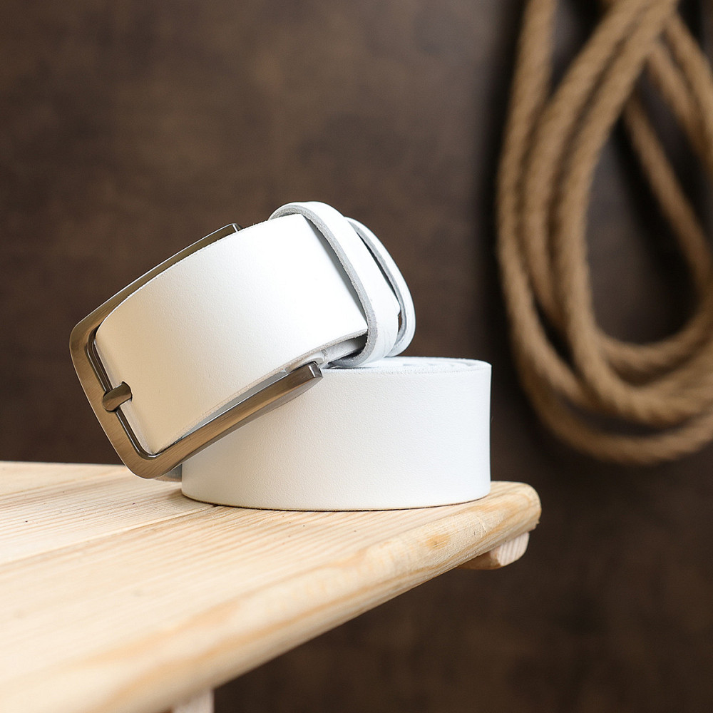 Кожаный ремень унисекс Vintage 20724 Белый Киев - изображение 10