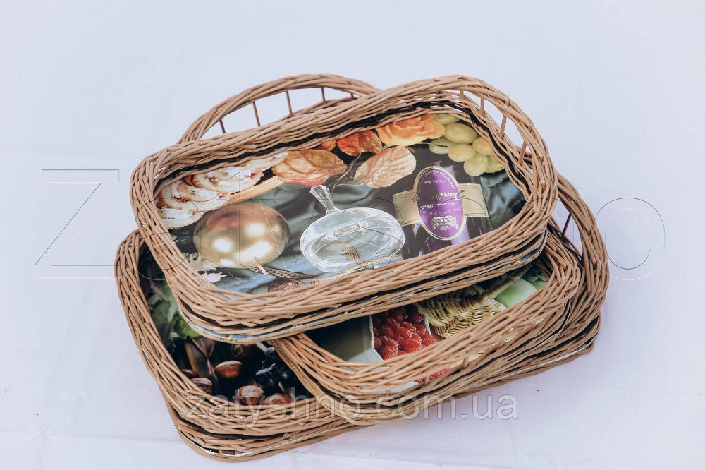 Таця з лози для фруктів| таця з лози з ручками | піднос плетений Київ - фото 5
