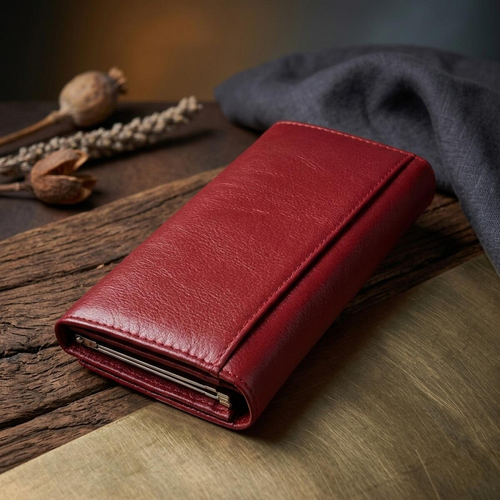 Элегантный кошелек у два сложения из натуральной кожи ST Leather 23065 Бордовый Киев - изображение 14