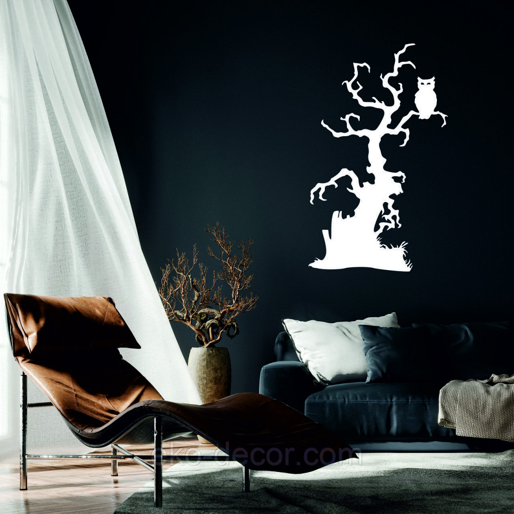 Декоративне настінне Панно «Хелловіїн, силует дерева», Декор на стіну 110*67, Білий Київ - фото 1