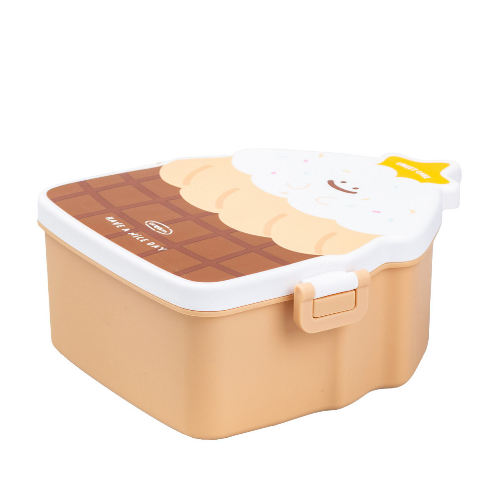 Дитячий ланч бокс на дві секції 950 мл пластиковий з вилкою та ложкою "Тістечко" Коричневий HP12271BR Київ - фото 2