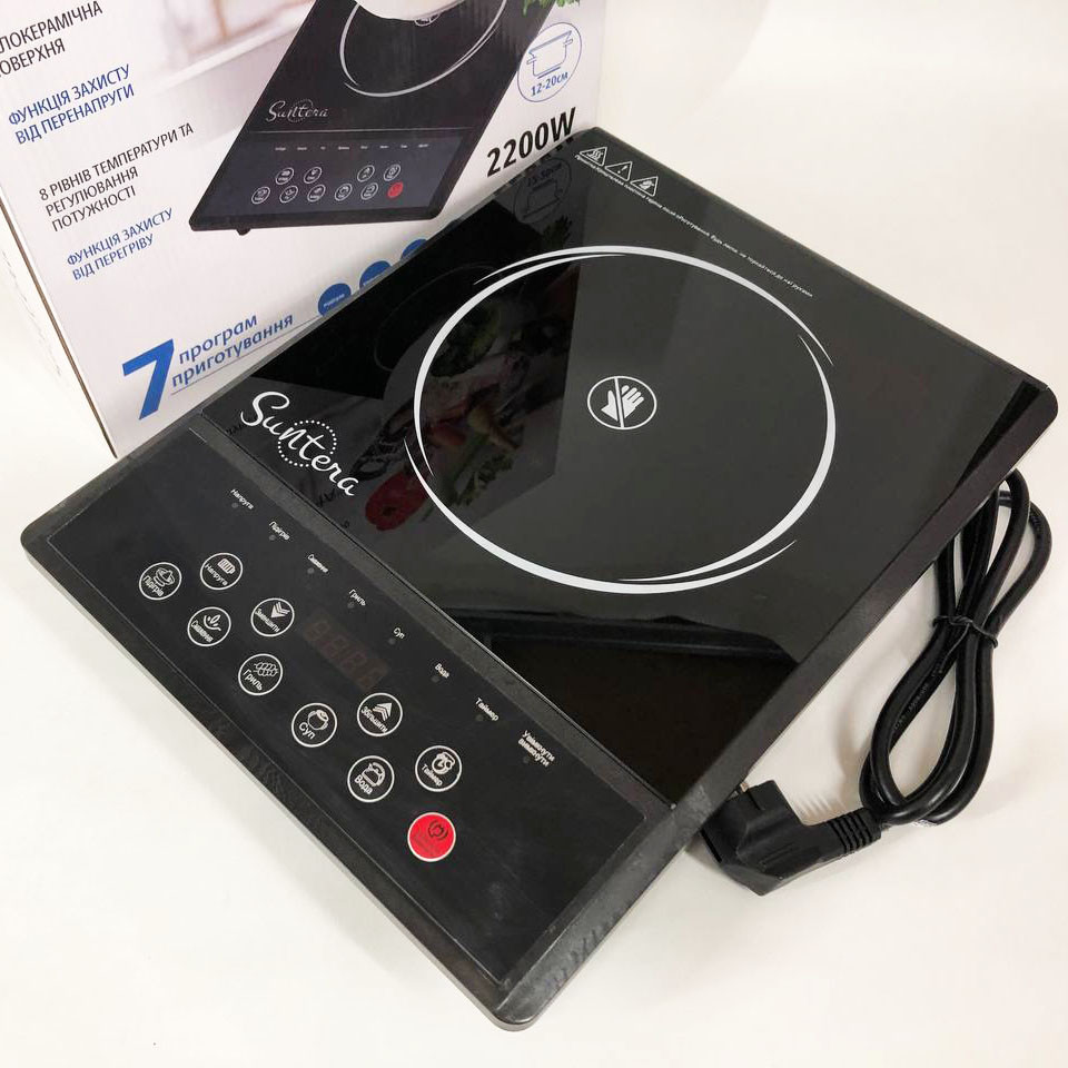 Електроплита маленька Suntera ICD-2200, 2200 Вт, Дискова плита для дому, Плита для любителів готувати BK-94 Львів - фото 2